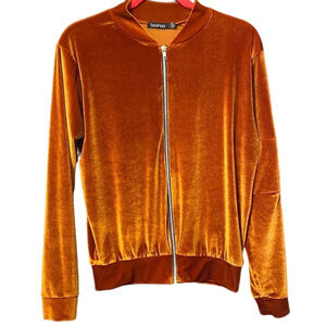 Boohoo Velour Long Sleeve Zip-Up Jacket